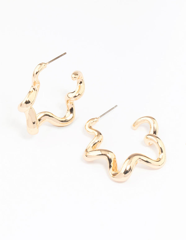 Gold Squiggle Hoop Earrings