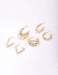 Gold Ripple Hoop Earring 3-Pack - link has visual effect only