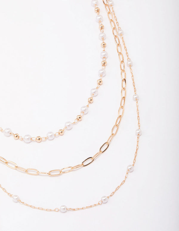 Gold Fine Station Pearl Necklace