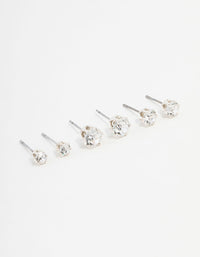 Silver Plated Hexagon Czech Bohemia Crystal Stud Earrings 3-Pack - link has visual effect only