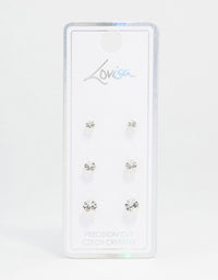 Silver Plated Hexagon Czech Bohemia Crystal Stud Earrings 3-Pack - link has visual effect only