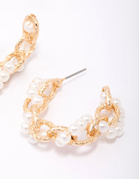 Gold Interlocking Pearl Hoop Earrings - link has visual effect only