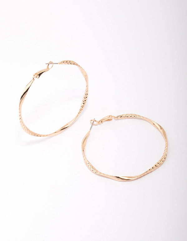 Gold Twisted Textured Hoop Earrings