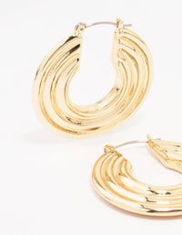 Gold Wide Ribbed Hoop Earrings - link has visual effect only