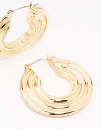 Gold Wide Ribbed Hoop Earrings - link has visual effect only