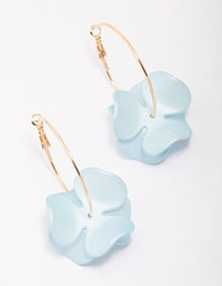 Gold Blue Iridescent Flower Hoop Earrings - link has visual effect only