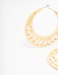 Cream Woven Raffia Fabric Hoop Earrings - link has visual effect only