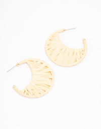 Cream Woven Raffia Crescent Hoop Earrings - link has visual effect only