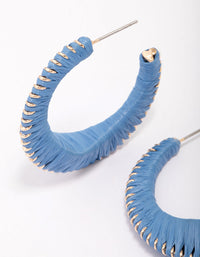 Blue Medium Fabric C-Shaped Hoop Earrings - link has visual effect only