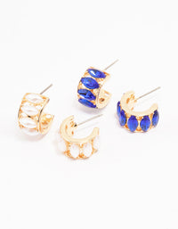 Gold White & Blue Hoop Earring Pack - link has visual effect only