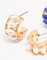 Gold White & Blue Hoop Earring Pack - link has visual effect only