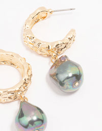 Gold Wide Holographic Pearl Drop Earrings - link has visual effect only