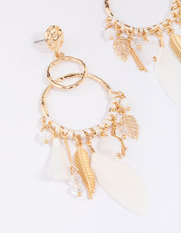 Gold Thread Feather Beaded Drop Earrings - link has visual effect only