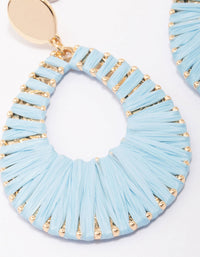 Gold & Blue Raffia Oval Drop Earrings - link has visual effect only