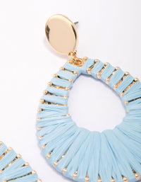 Gold & Blue Raffia Oval Drop Earrings - link has visual effect only