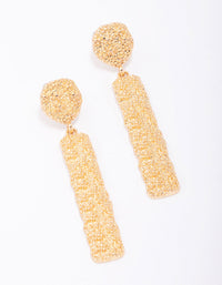 Gold Long Rectangular Textured Drop Earrings - link has visual effect only