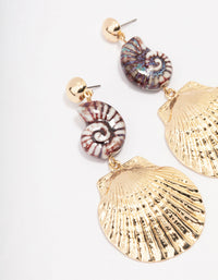 Gold Graduating Shell Drop Earrings - link has visual effect only