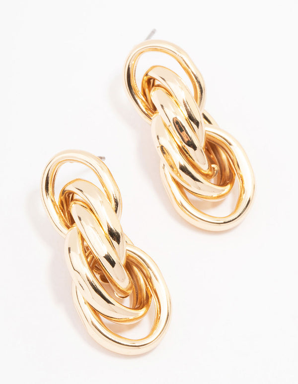 Gold Link Cluster Drop Earrings