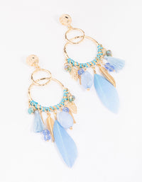 Gold Thread Blue Feather Drop Earrings - link has visual effect only