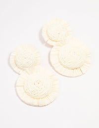 White Raffia Round Graduating Drop Earrings - link has visual effect only