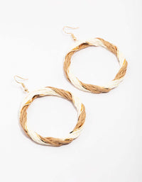 Cream & Brown Twisted Circular Drop Earrings - link has visual effect only