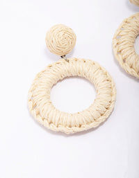 Cream Raffia Wrapped Circle Drop Earrings - link has visual effect only