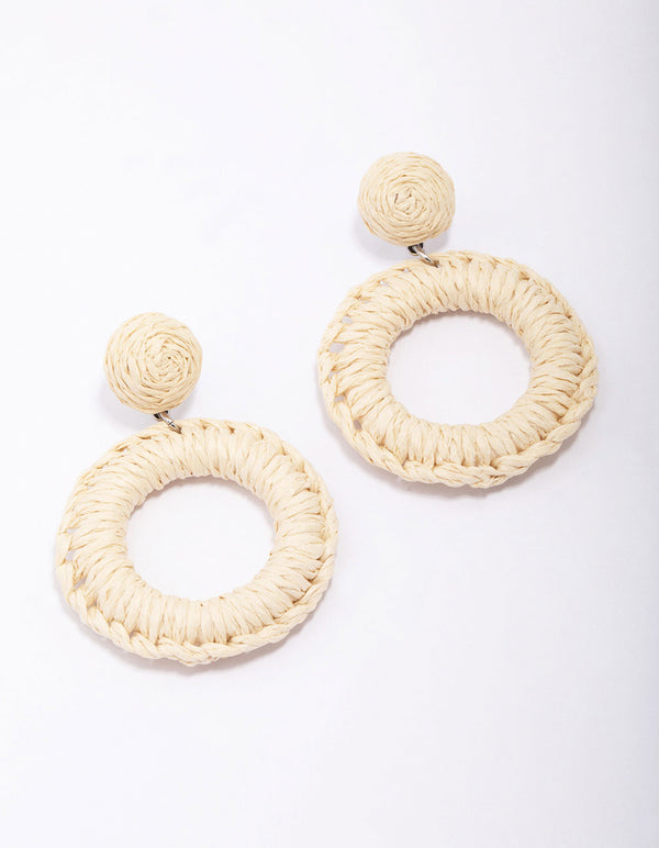 Cream Raffia Wrapped Circle Drop Earrings
