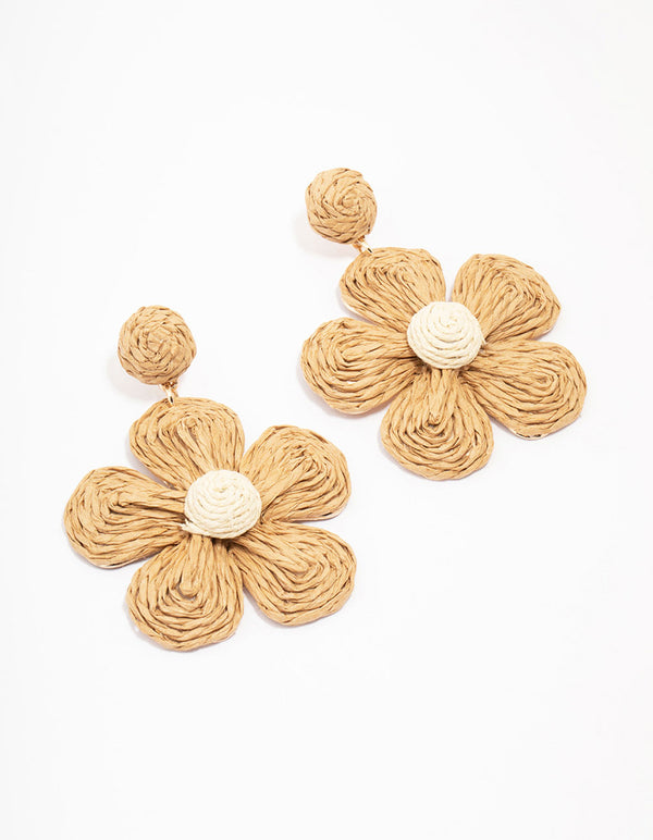 Neutral Raffia Flower Drop Earrings