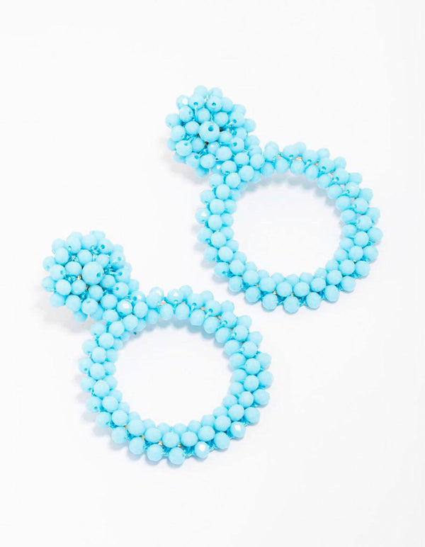 Light Blue Beaded Cluster Round Drop Earrings
