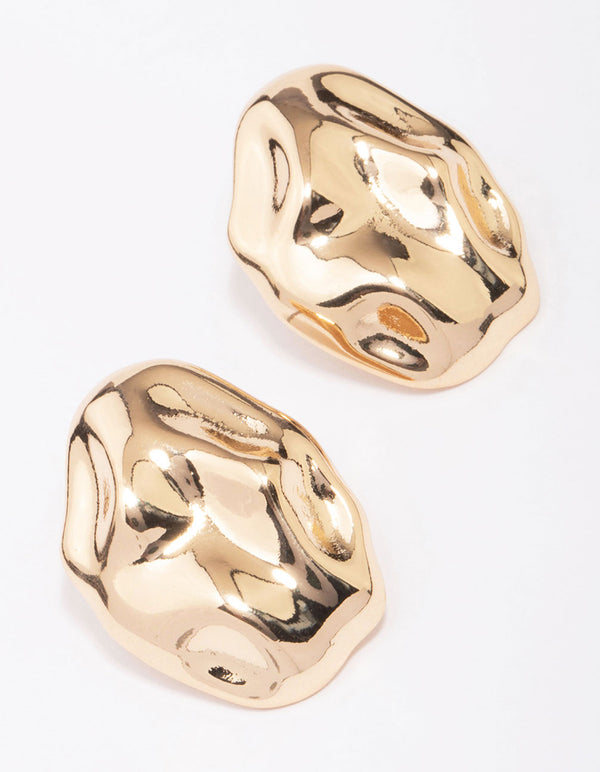 Gold Molten Oval Stud Earrings