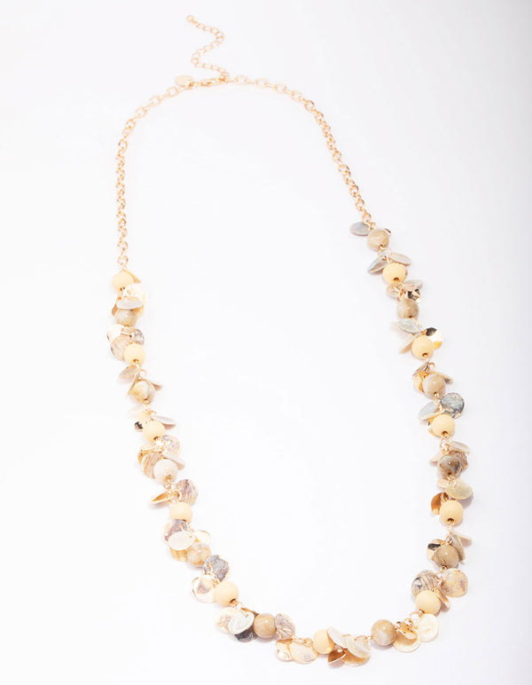 Gold Beaded Shell Cluster Necklace