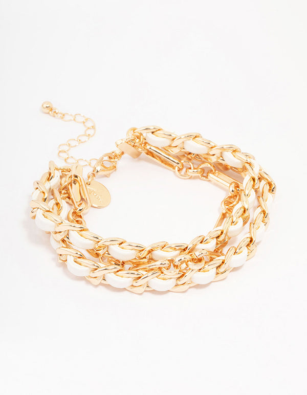 Gold Woven Chunky Layered Chain Bracelet