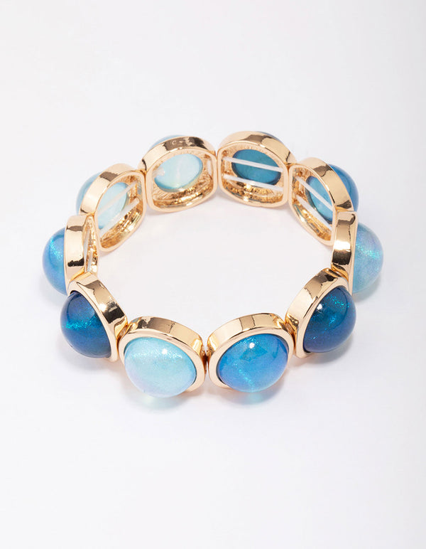 Gold Acrylic Blue Circle Stretch Bracelet