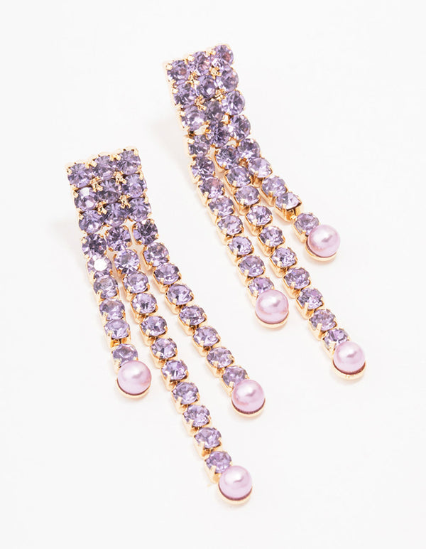 Gold & Lilac Cupchain Drop Earrings