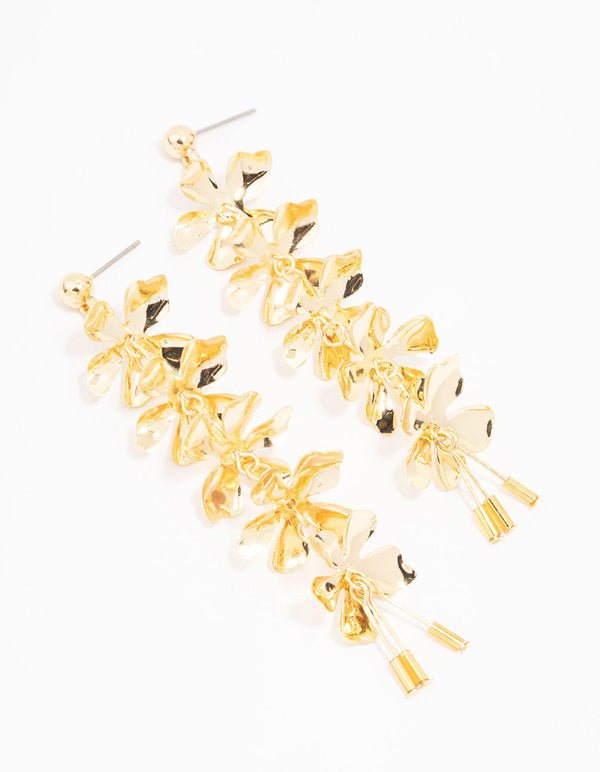 Gold Linear Petal Drop Earrings
