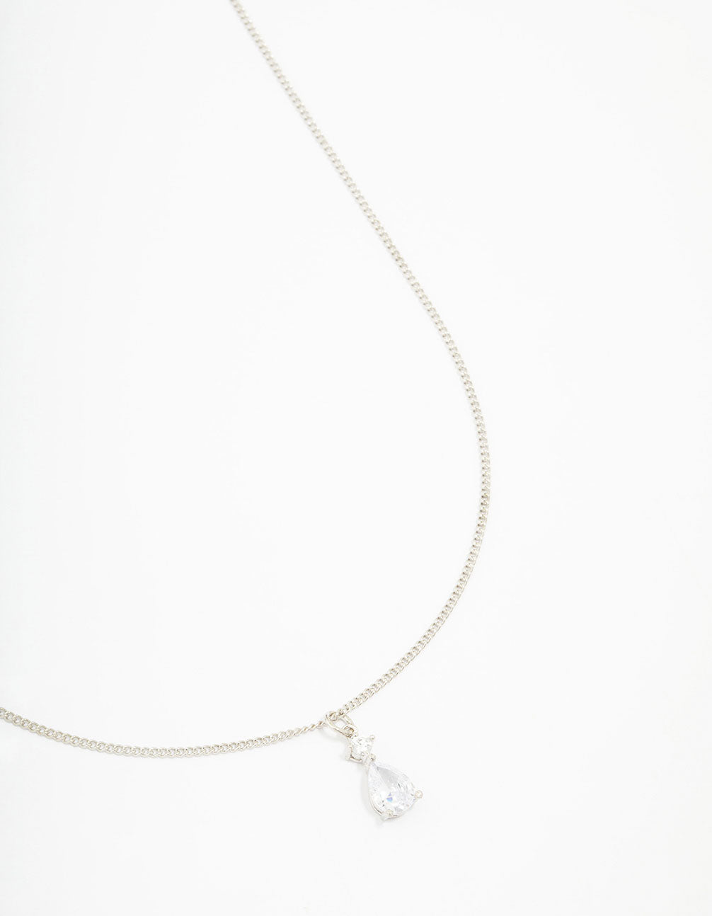 Silver Cubic Zirconia Pear Pendant Necklace