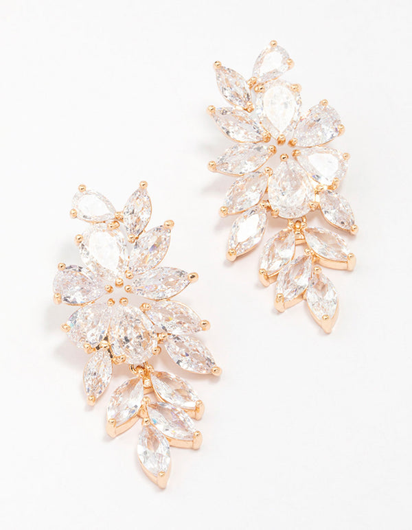 Gold Flower Cluster Drop Earrings