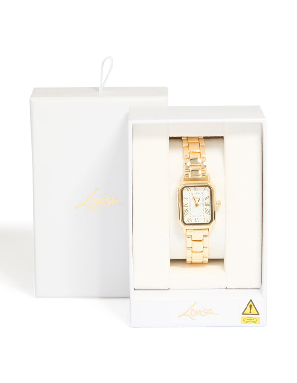 Gold Rectangle Roman Numeral Watch