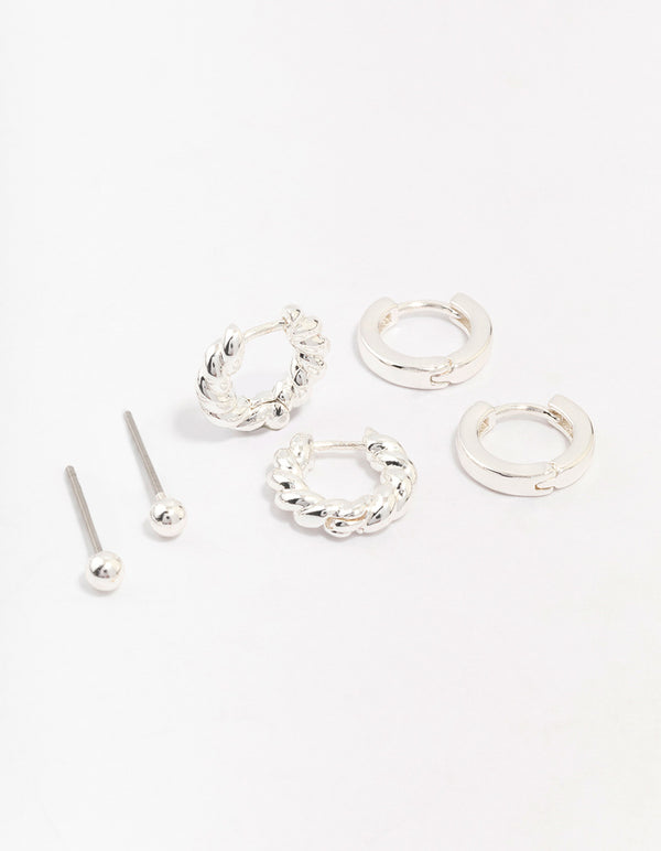 Silver Plated Brass  Twisted Earring 3-Pack