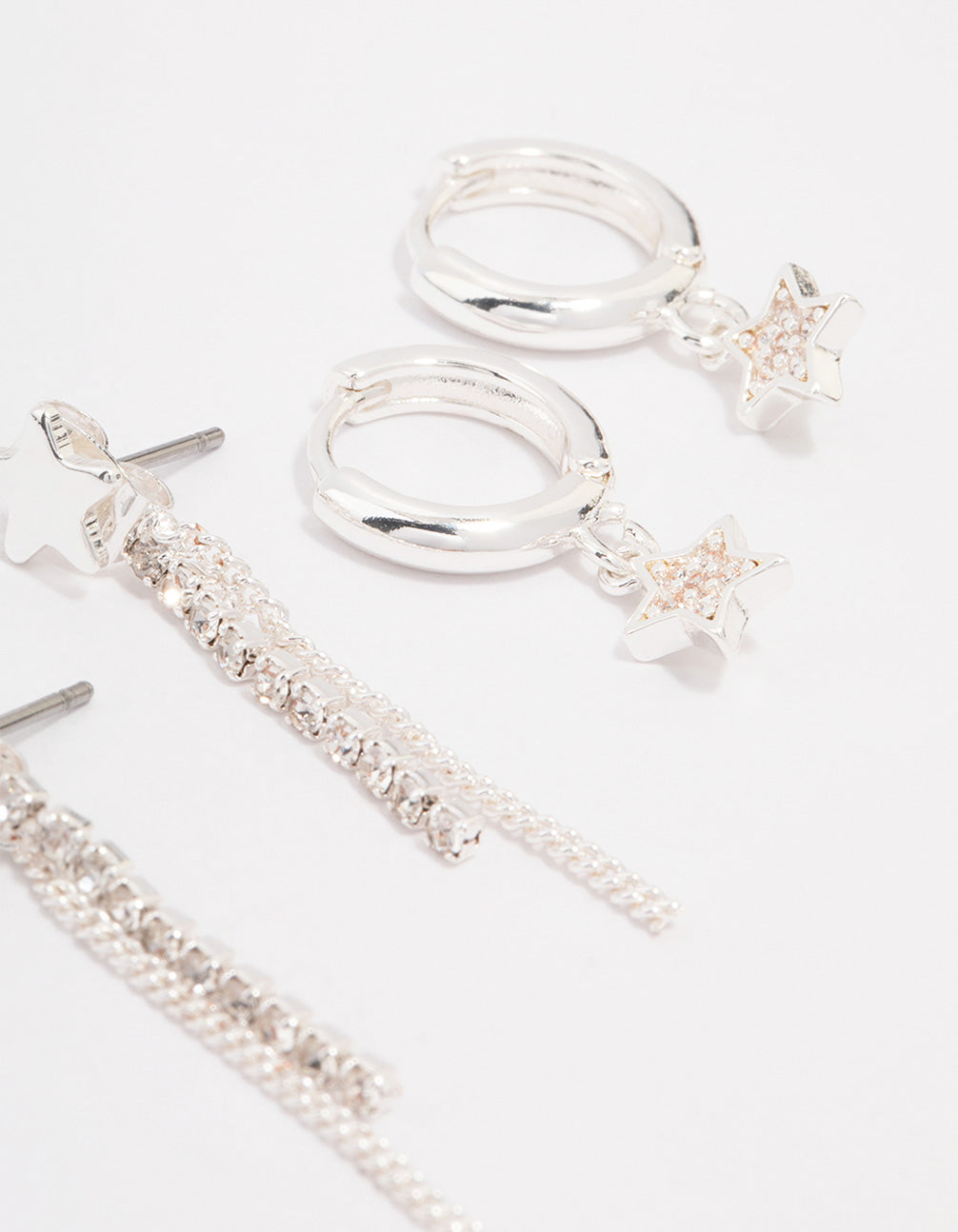 Silver Plated Brass  Star Chain Earring 3-Pack