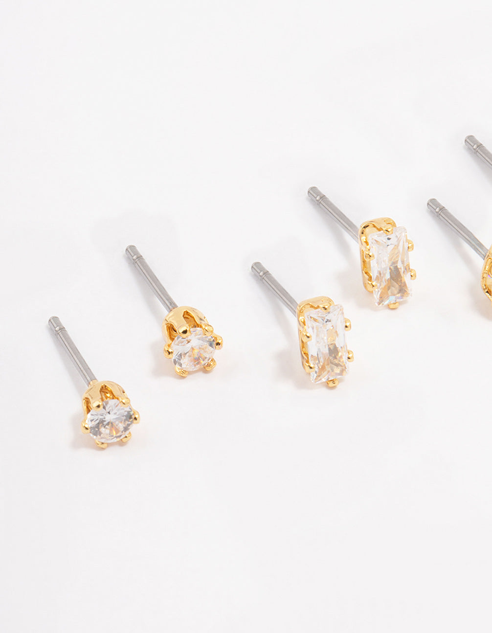 Gold Plated Brass Cubic Zirconia Stud Earring 4-Pack