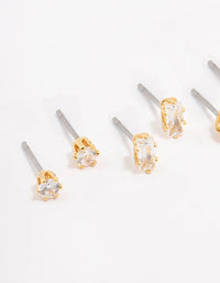 Gold Plated Brass Cubic Zirconia Stud Earring 4-Pack - link has visual effect only