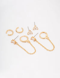 Gold Plated Brass Baguette Chain Flower Earring 4-Pack - link has visual effect only