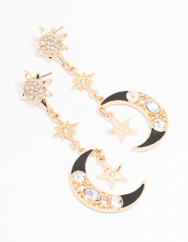 Gold Diamante Celestial Drop Earrings
