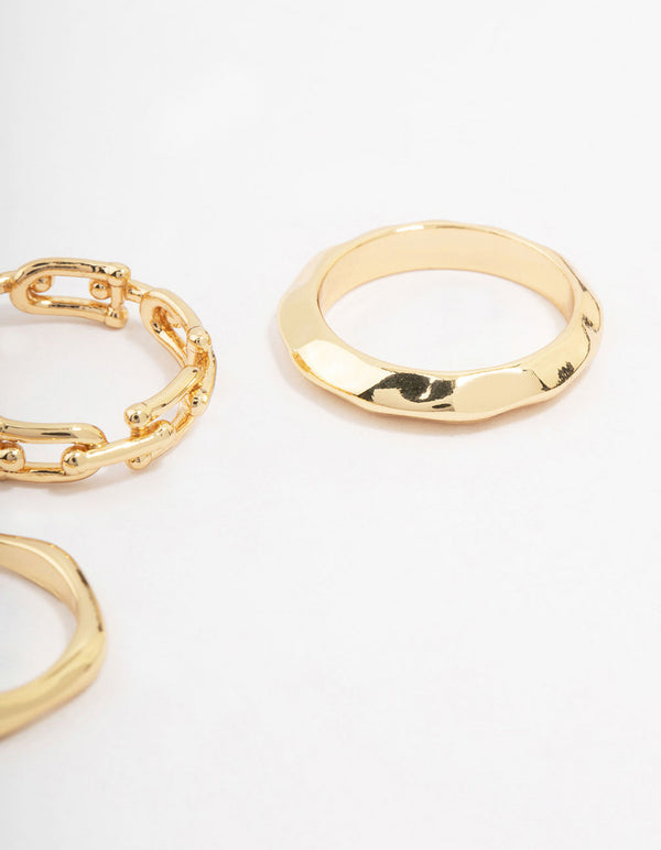 Gold Plated Chain Link Stacking Ring 3-Pack