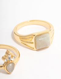 Gold Plated Square Pear Stacking Ring Pack - link has visual effect only