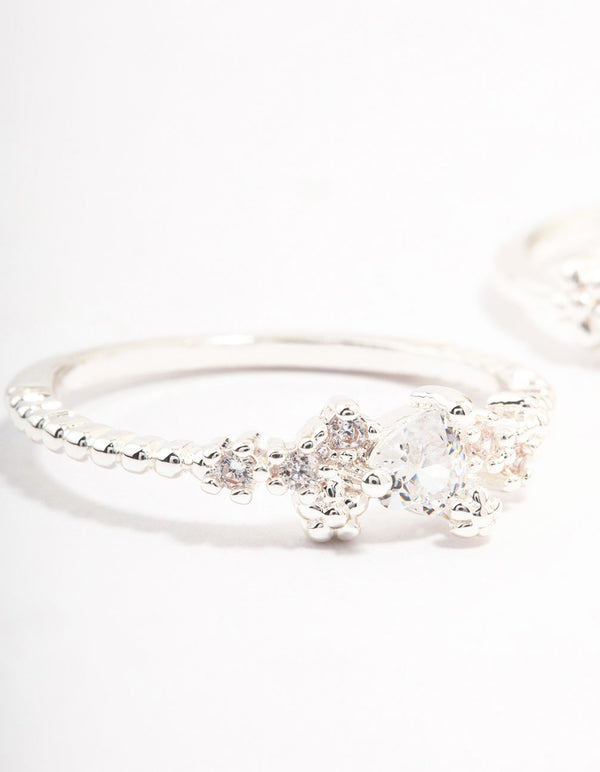 Silver Plated Floral Stone Stacking Rings