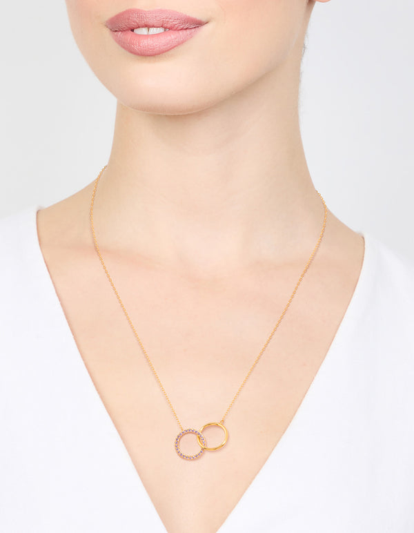 Gold Plated Sterling Silver Pave Link Hoop Necklace