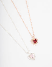 Gold & Silver Mixed Metal Heart Halo Necklace Pack - link has visual effect only