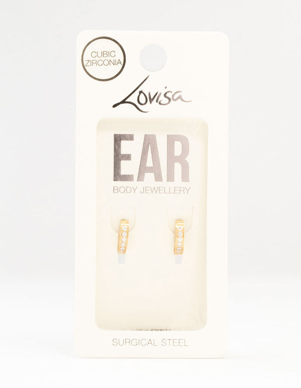 Gold Plated Surgical Steel Classic Cubic Zirconia Hoop Earrings